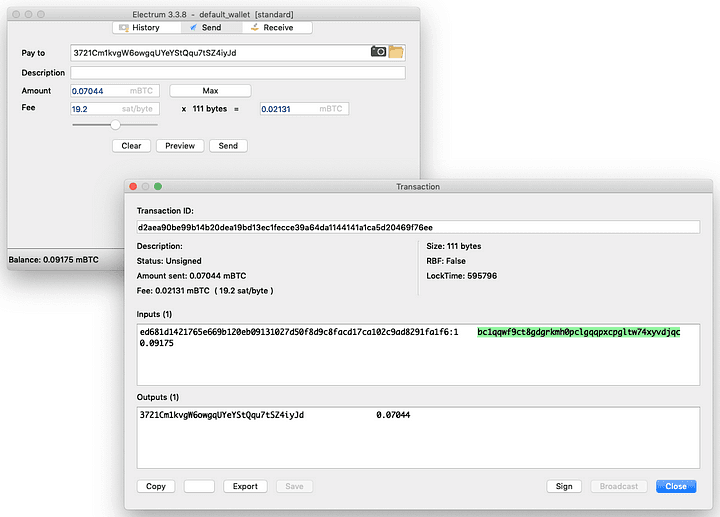 Select “Preview” to display transaction details before signing